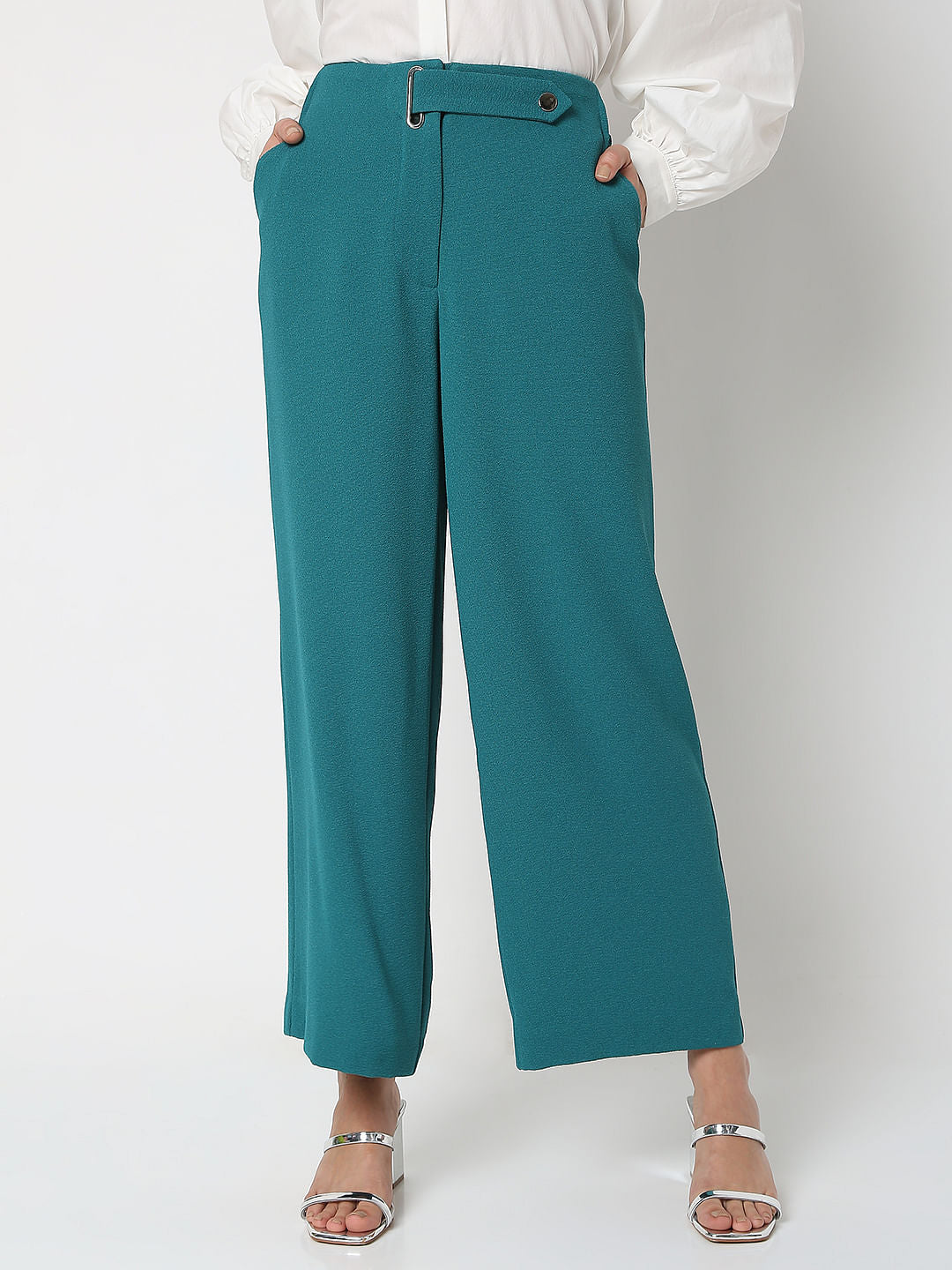 Teal High Rise Flared Co-Ord Set Pants