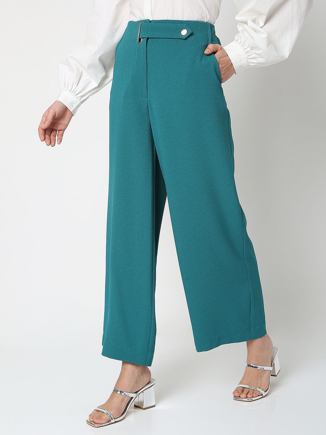 Teal High Rise Flared Co-Ord Set Pants