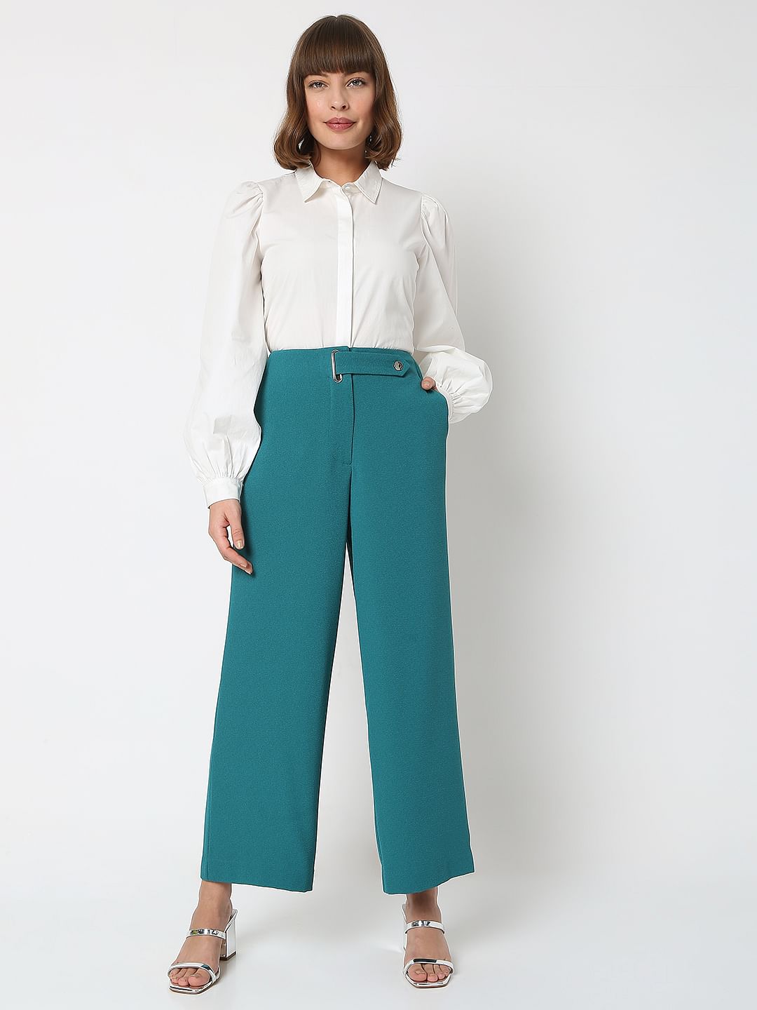 Teal High Rise Flared Co-Ord Set Pants