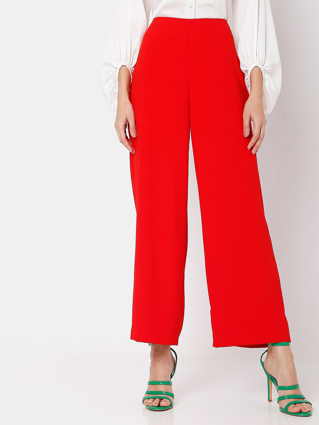 Red High Rise Wide Leg Co-Ord Set Pants