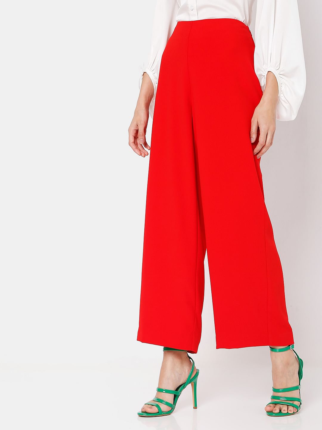 Red High Rise Wide Leg Co-Ord Set Pants