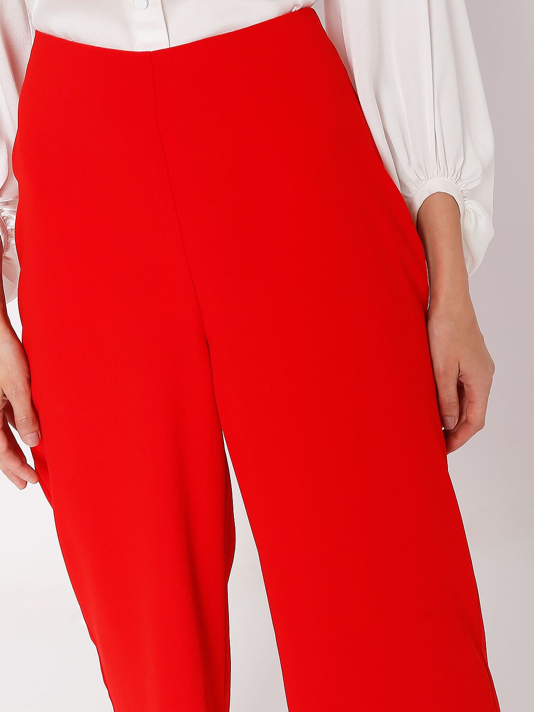 Red High Rise Wide Leg Co-Ord Set Pants