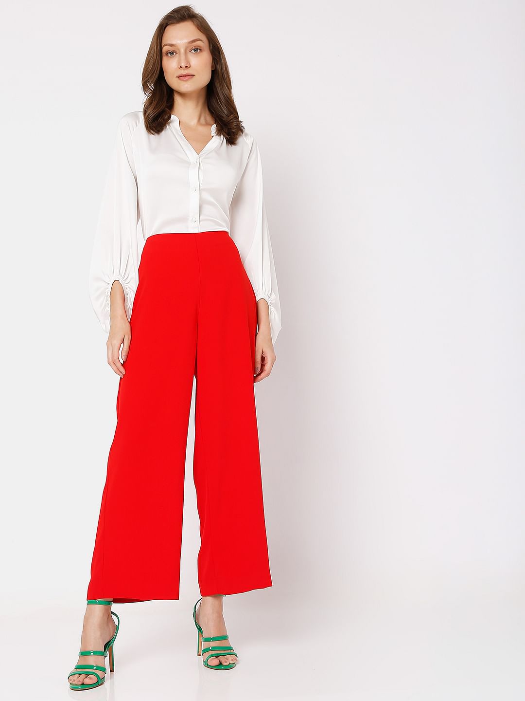 Red High Rise Wide Leg Co-Ord Set Pants