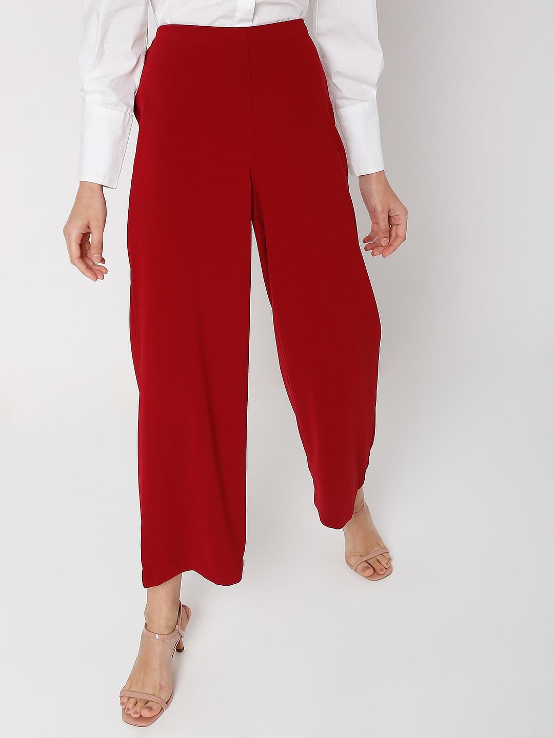Maroon High Rise Wide Leg Co-Ord Set Pants