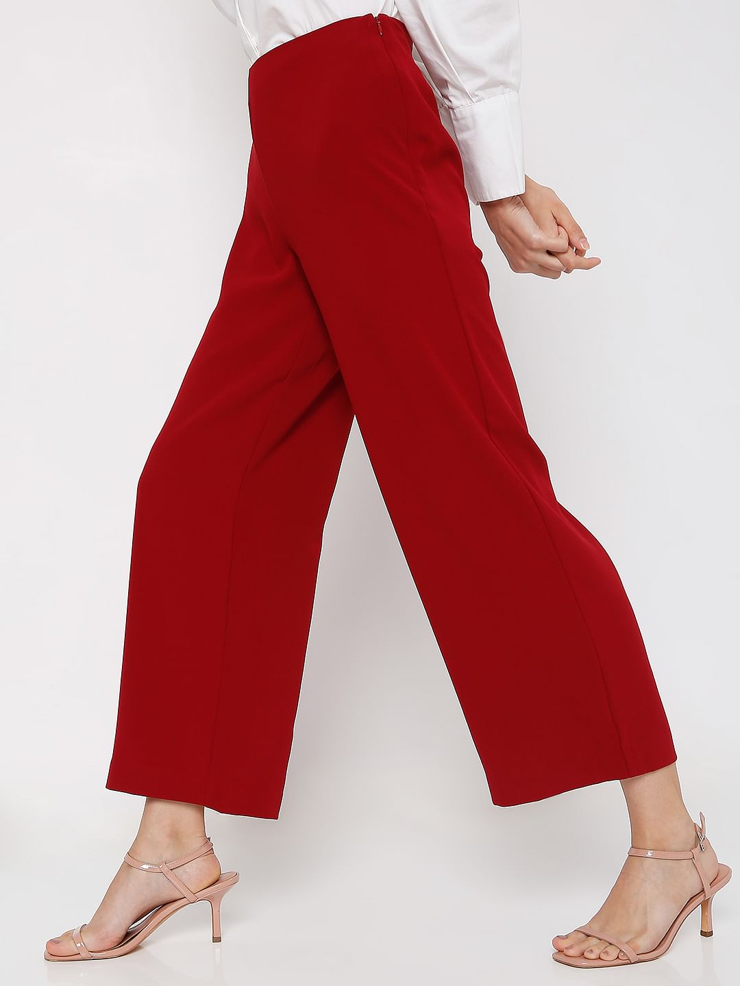 Maroon High Rise Wide Leg Co-Ord Set Pants