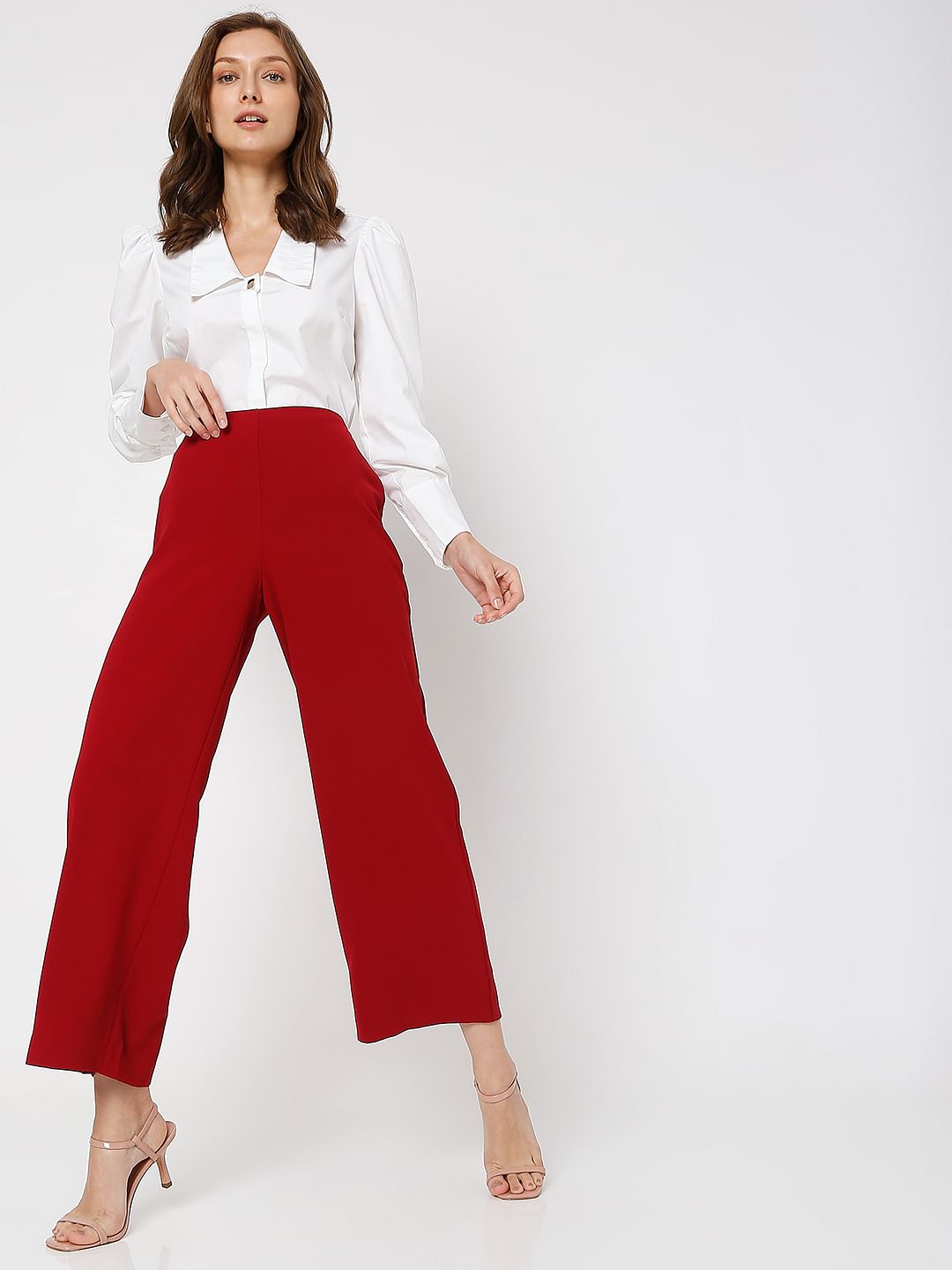 Maroon High Rise Wide Leg Co-Ord Set Pants