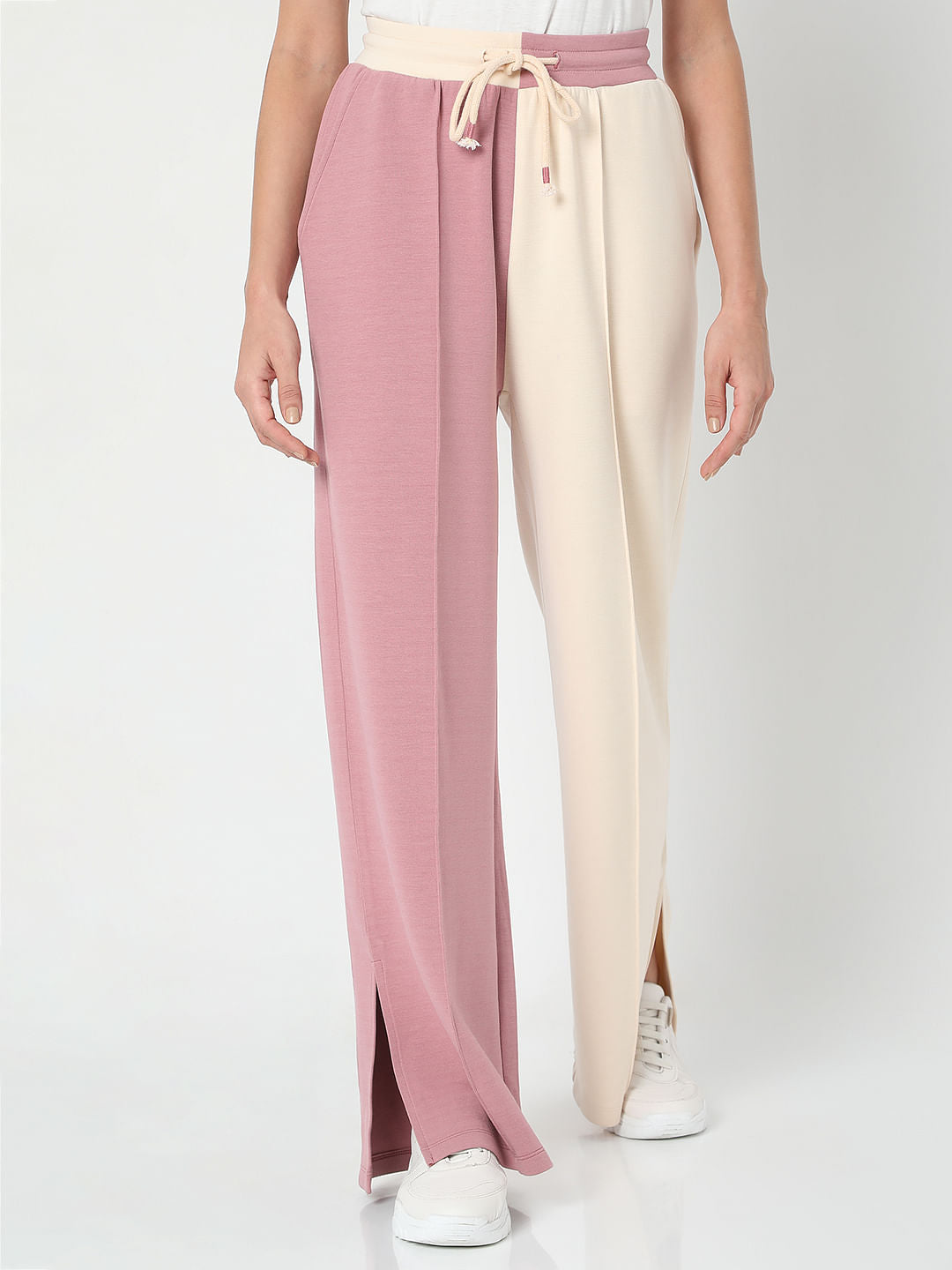 Beige Colourblocked Co-Ord Sweatpants