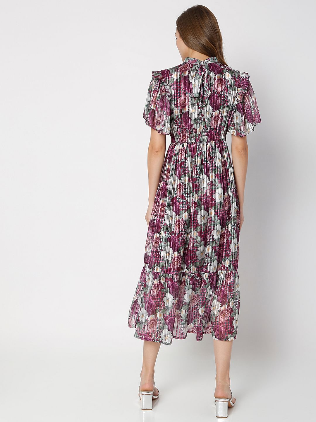 Pink Floral Print Midi Dress