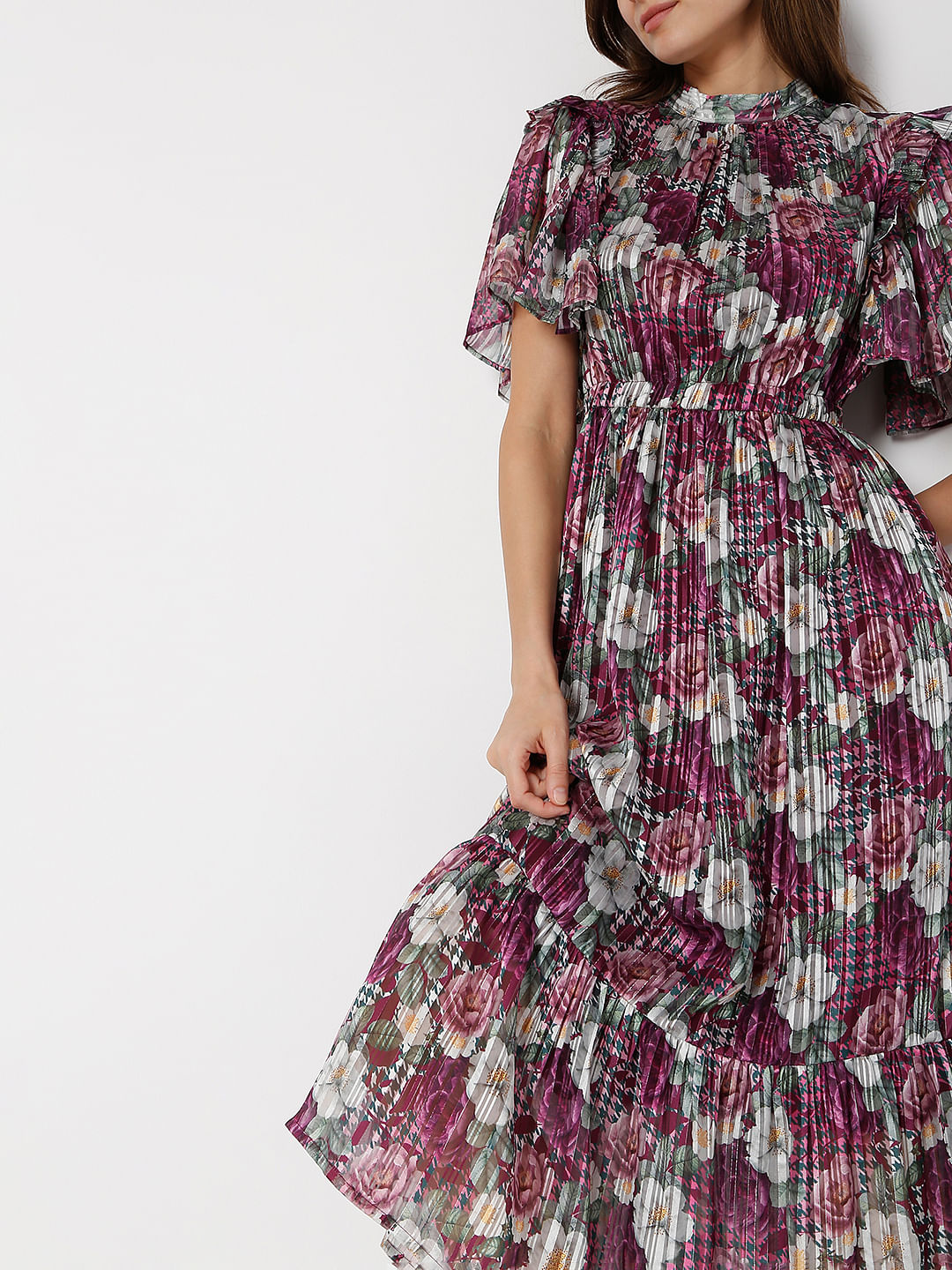 Pink Floral Print Midi Dress