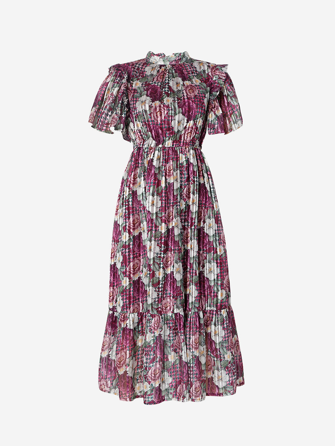 Pink Floral Print Midi Dress