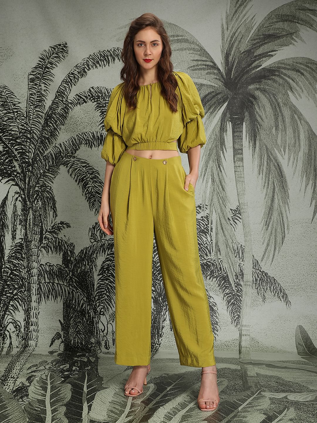 Marquee Lime Green Wide Leg Co-Ord Set Pants