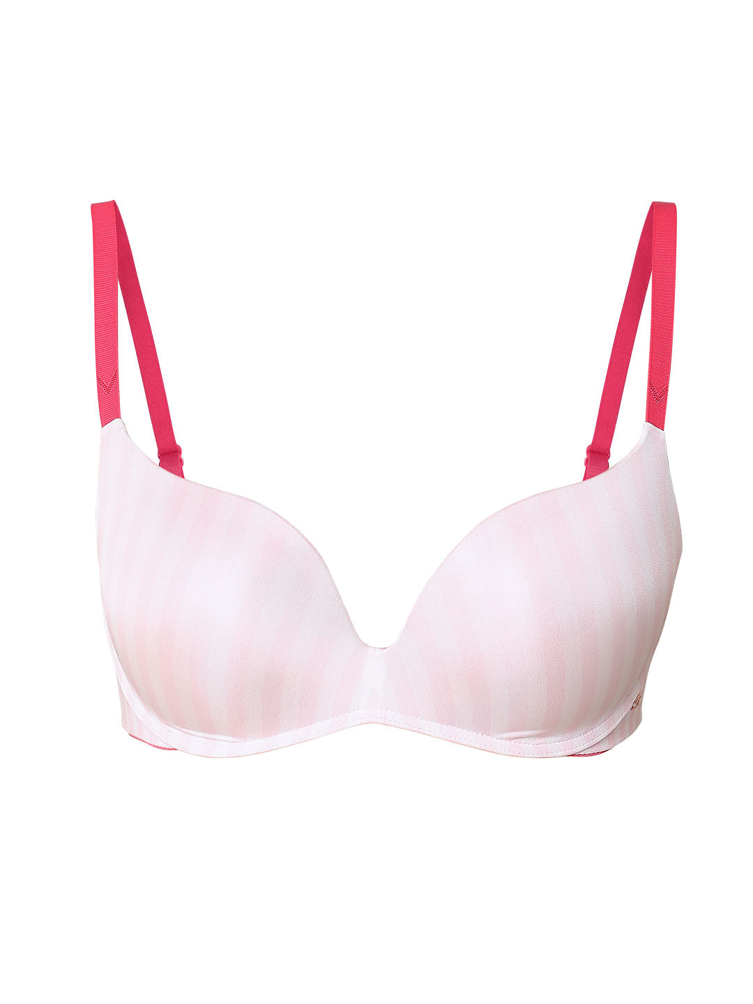 Pink Striped Padded Semi Coverage Push-Up Bra