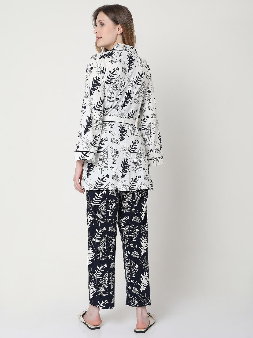 White Printed Jacket & Tank Top Pyjama Set