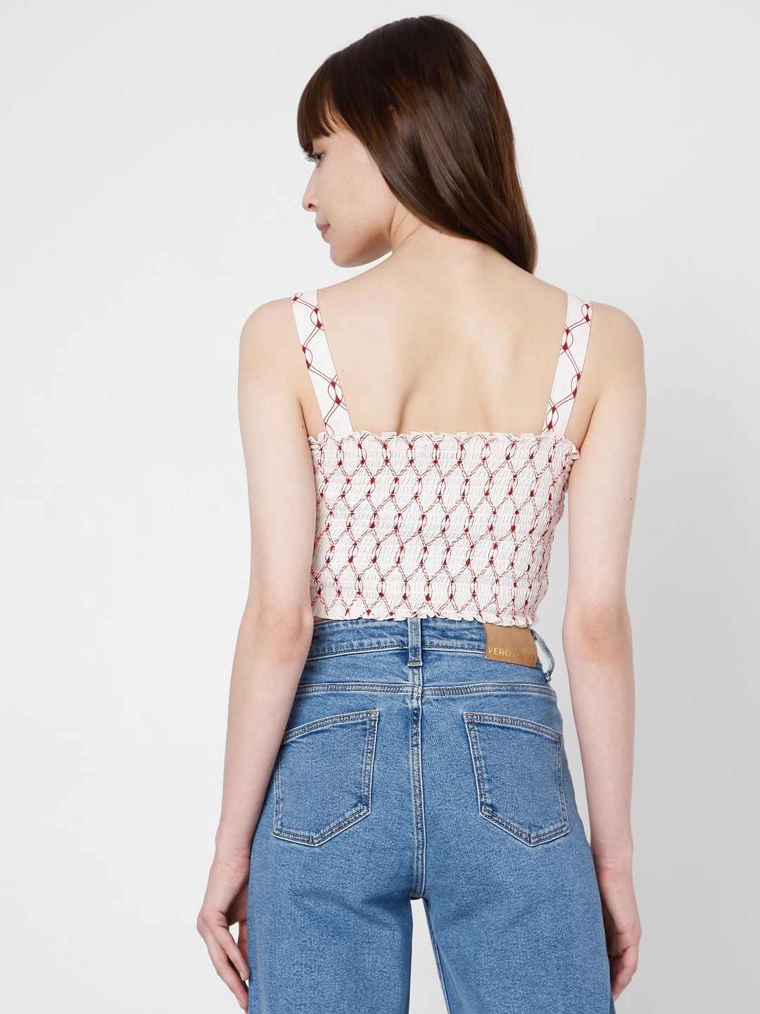 White Printed Crop Top