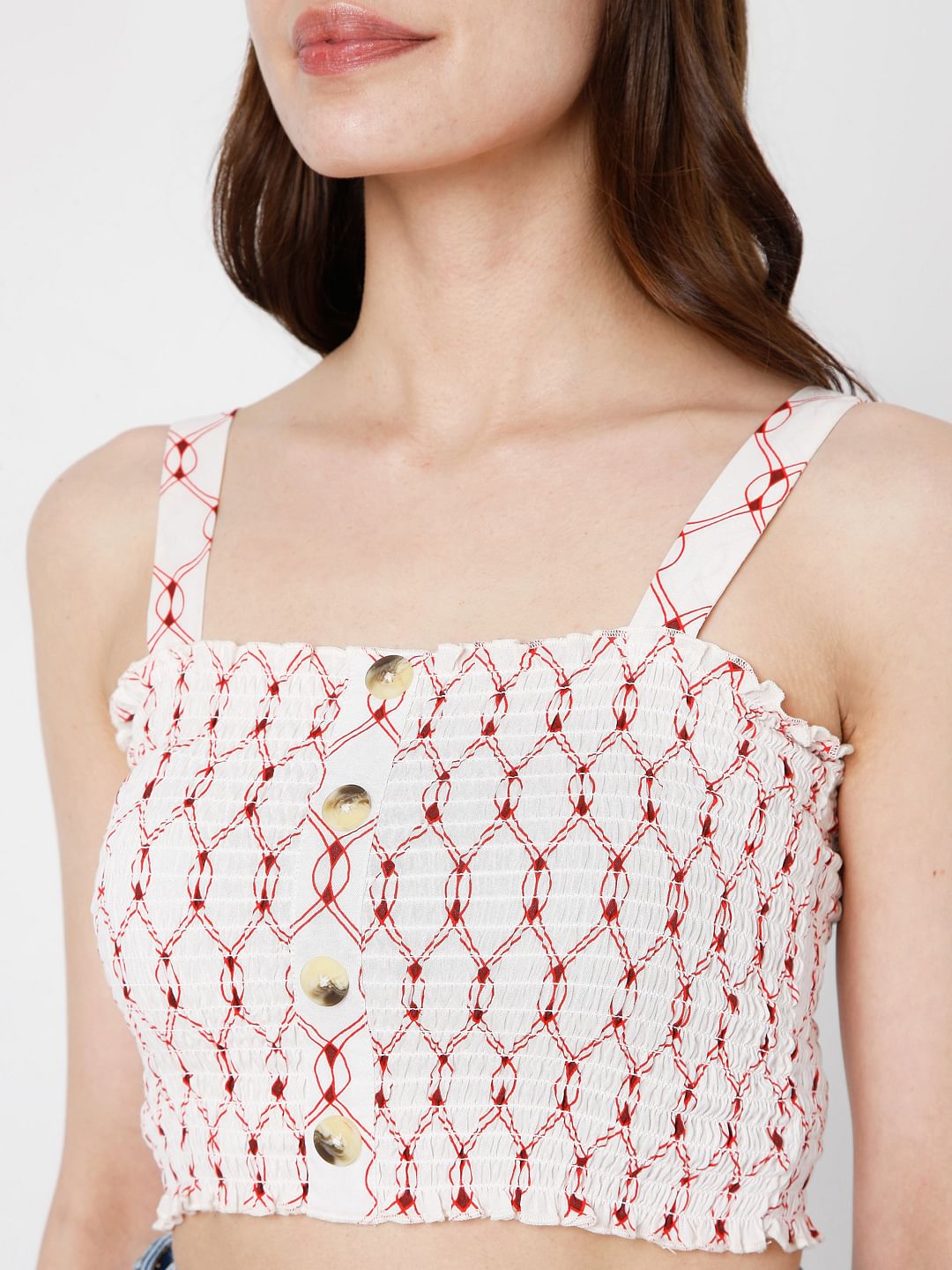 White Printed Crop Top