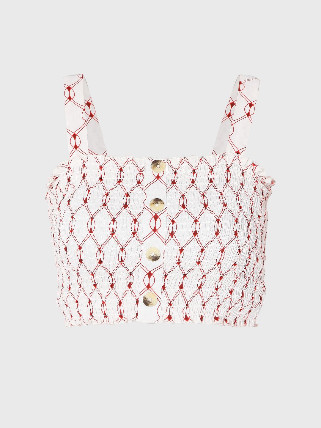 White Printed Crop Top