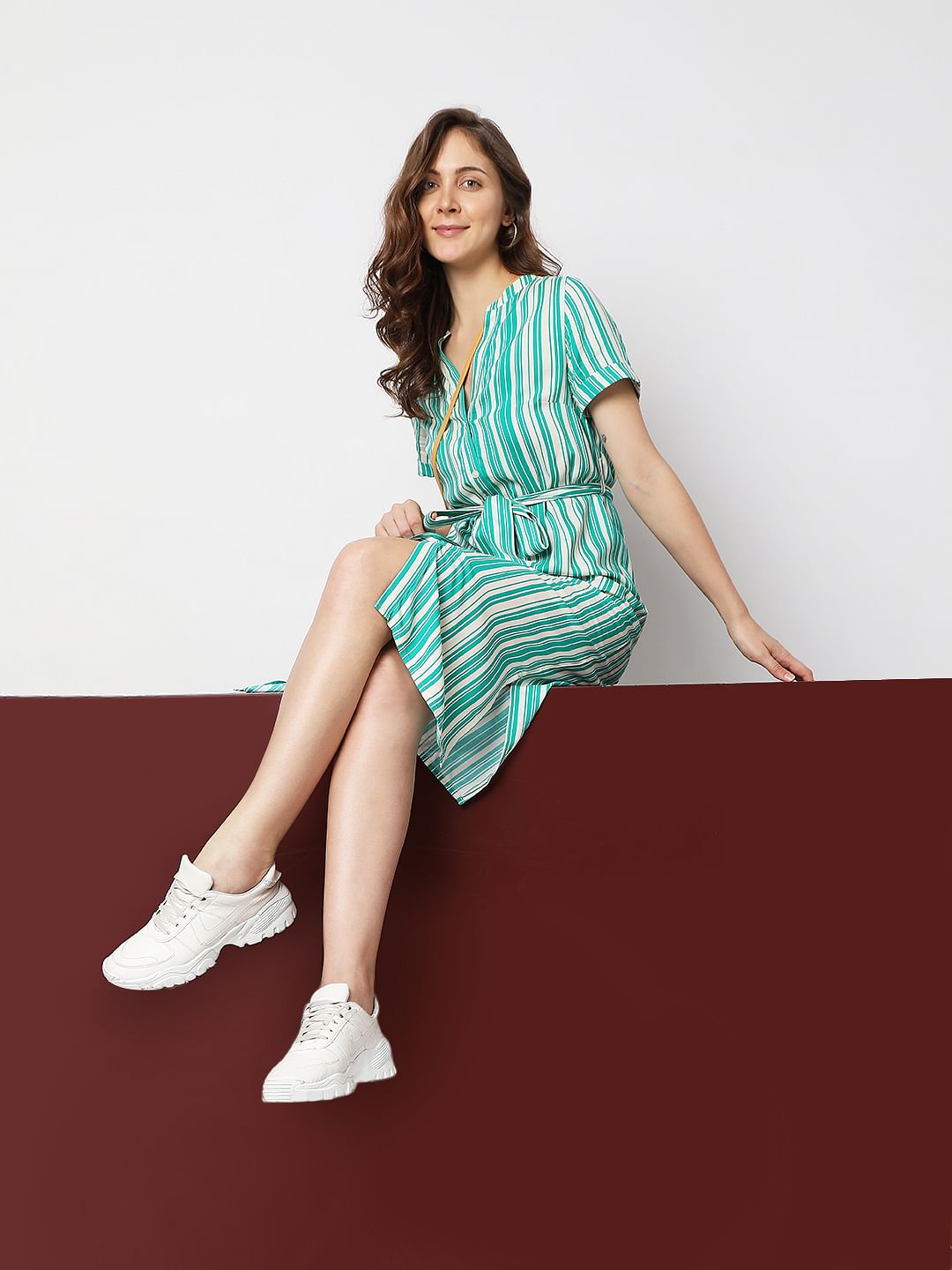 Green Striped Shirt Dress
