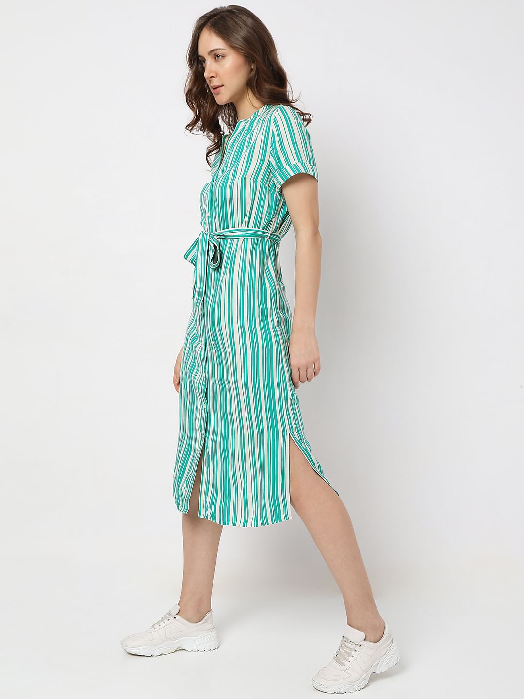 Green Striped Shirt Dress