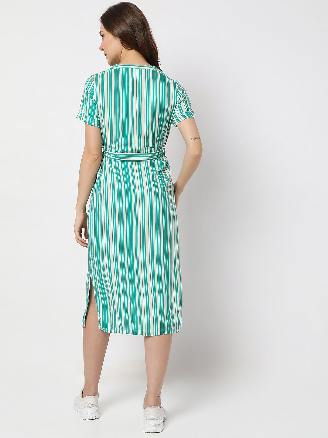 Green Striped Shirt Dress