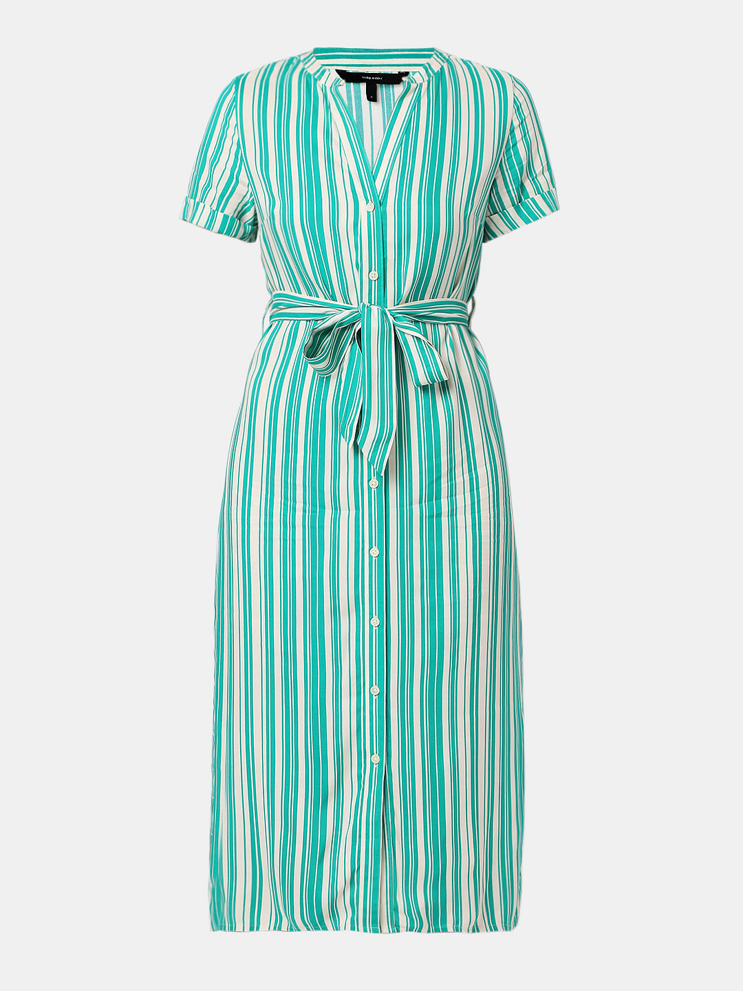 Green Striped Shirt Dress