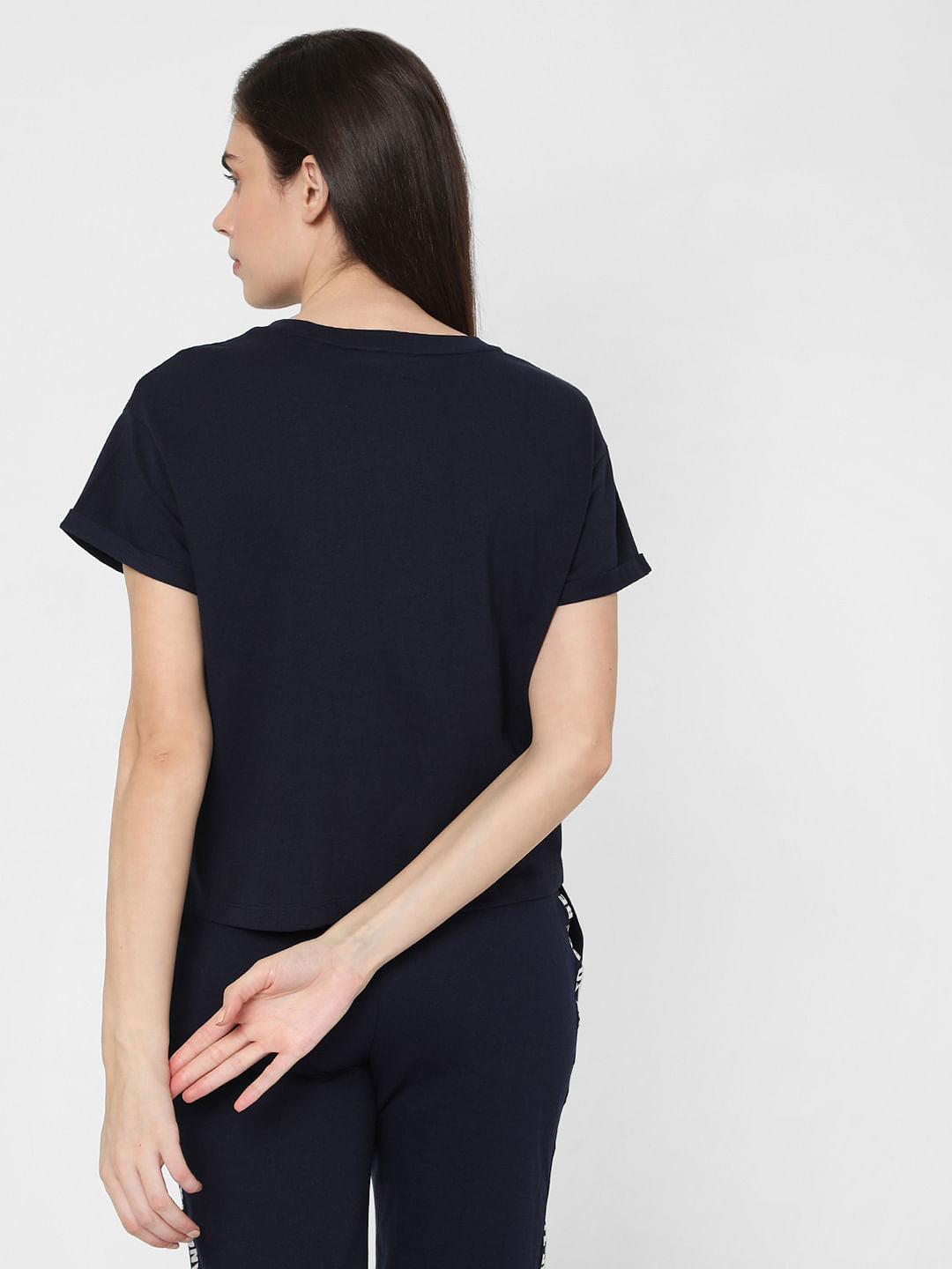 Navy Blue Text Print Lounge T-Shirt