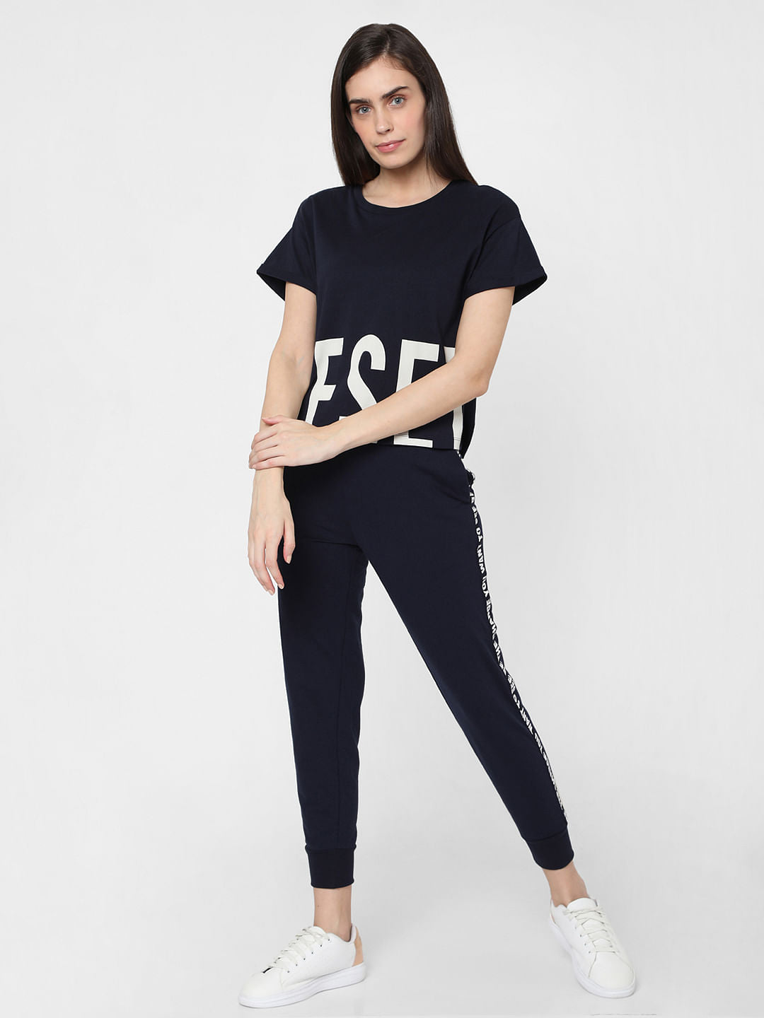 Navy Blue Text Print Lounge T-Shirt