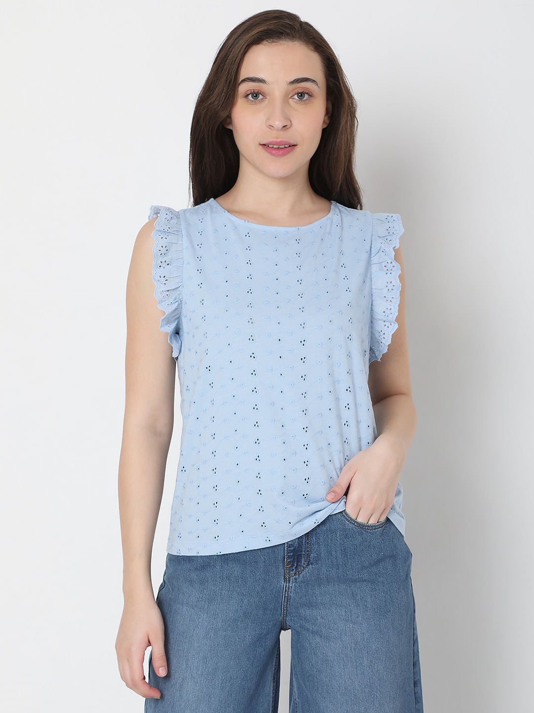 Blue Schiffli Top