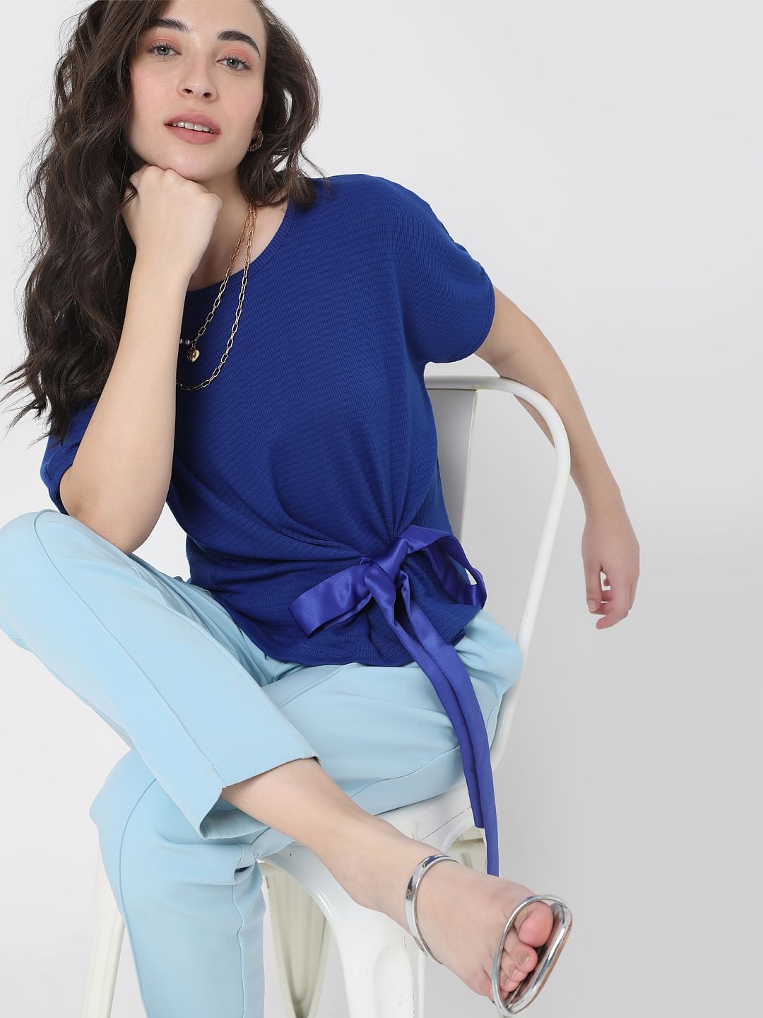 Blue Front Tie-Up Top