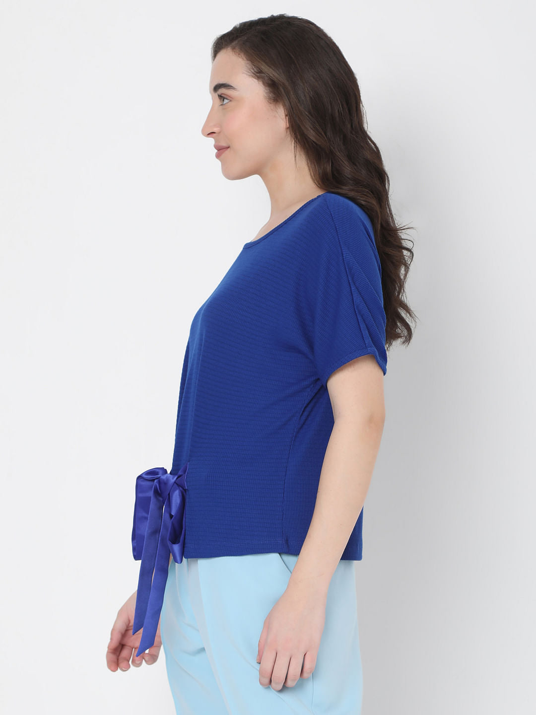 Blue Front Tie-Up Top