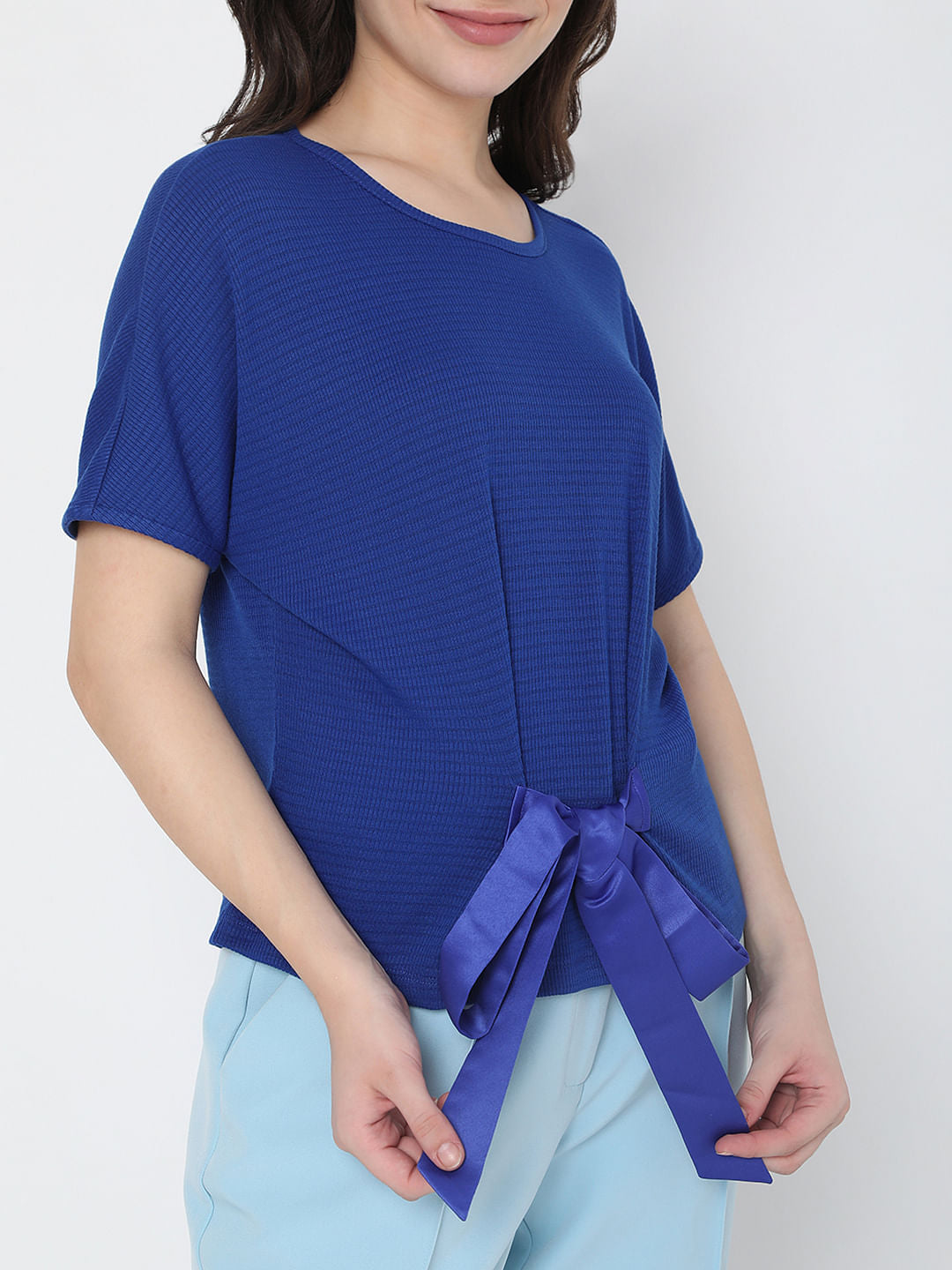 Blue Front Tie-Up Top