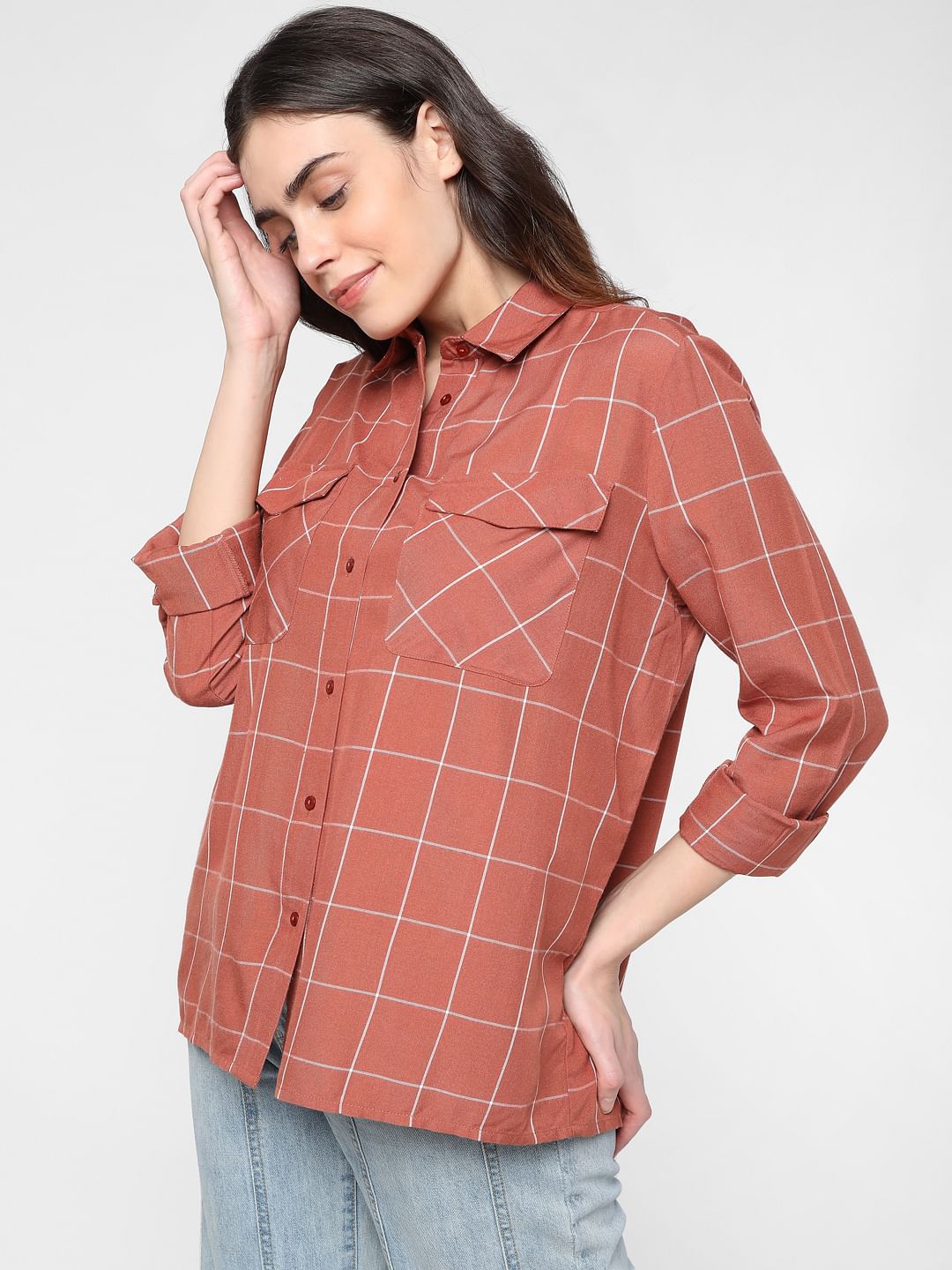 Brown Windowpane Check Shirt