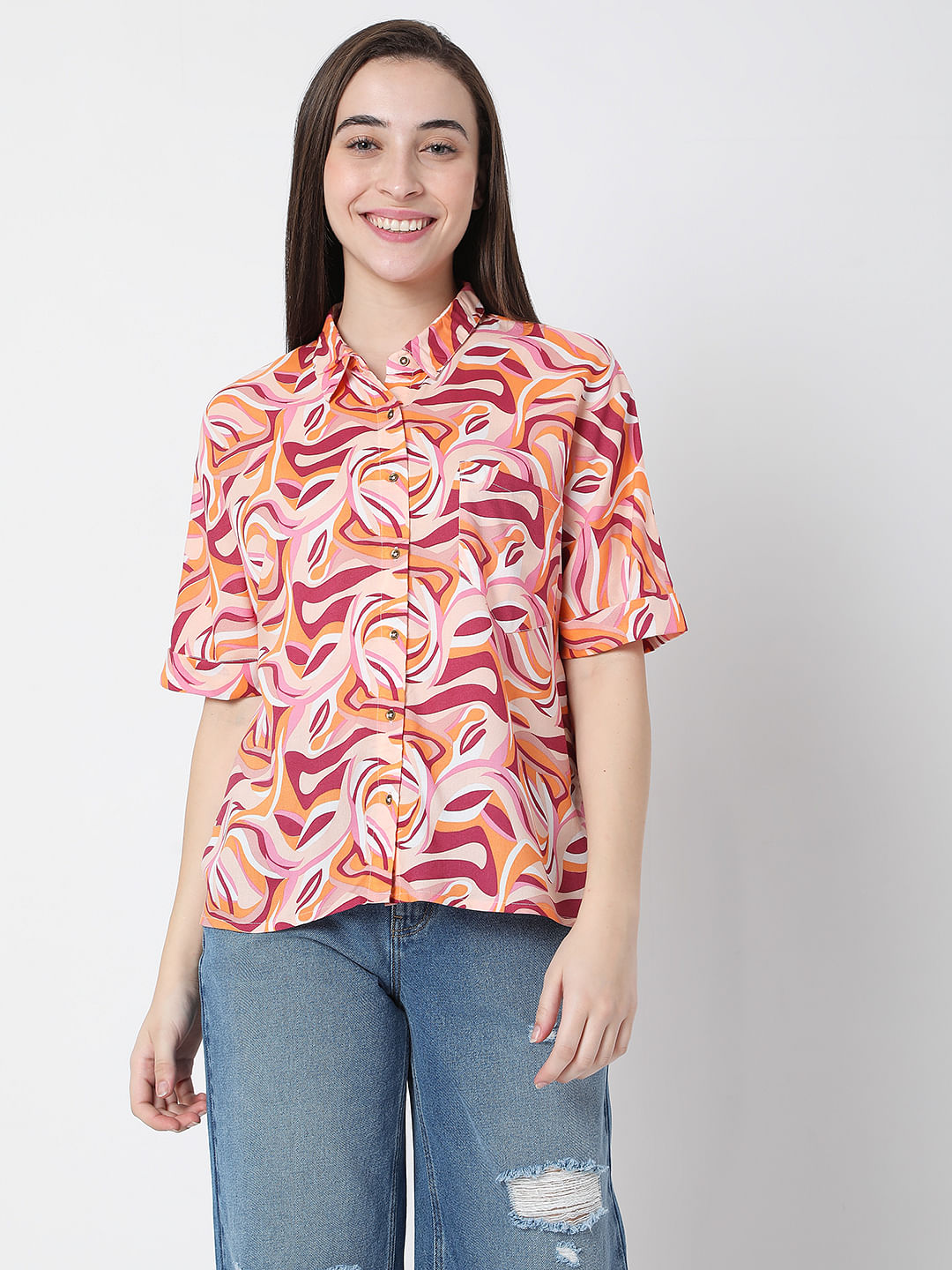 Pink Abstract Print Shirt