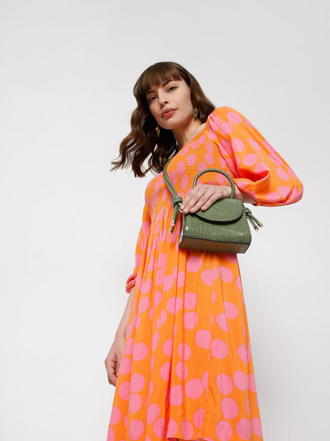 Orange Polka Dot Fit & Flare Dress