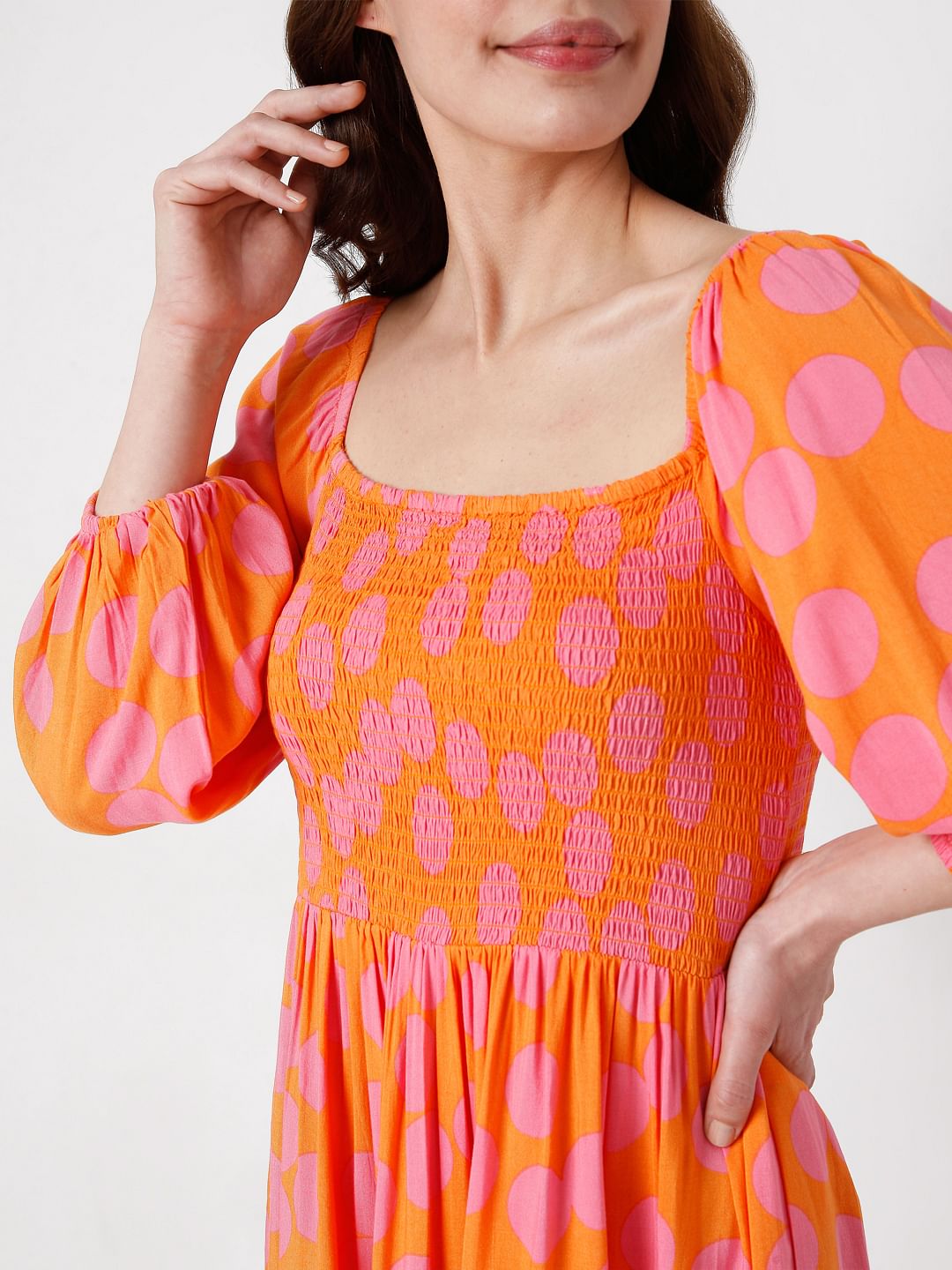 Orange Polka Dot Fit & Flare Dress