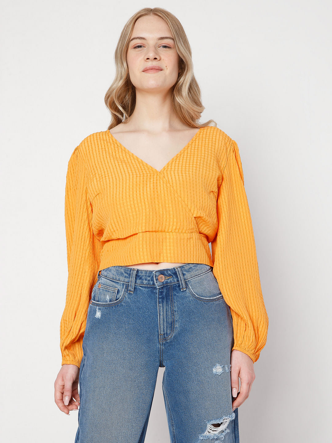 Orange Textured Wrap Top