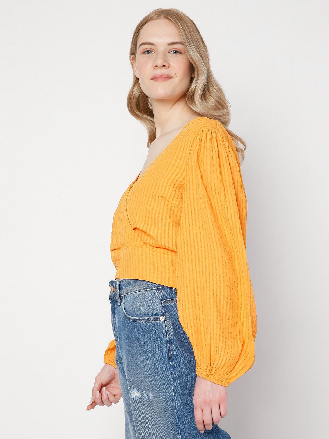 Orange Textured Wrap Top