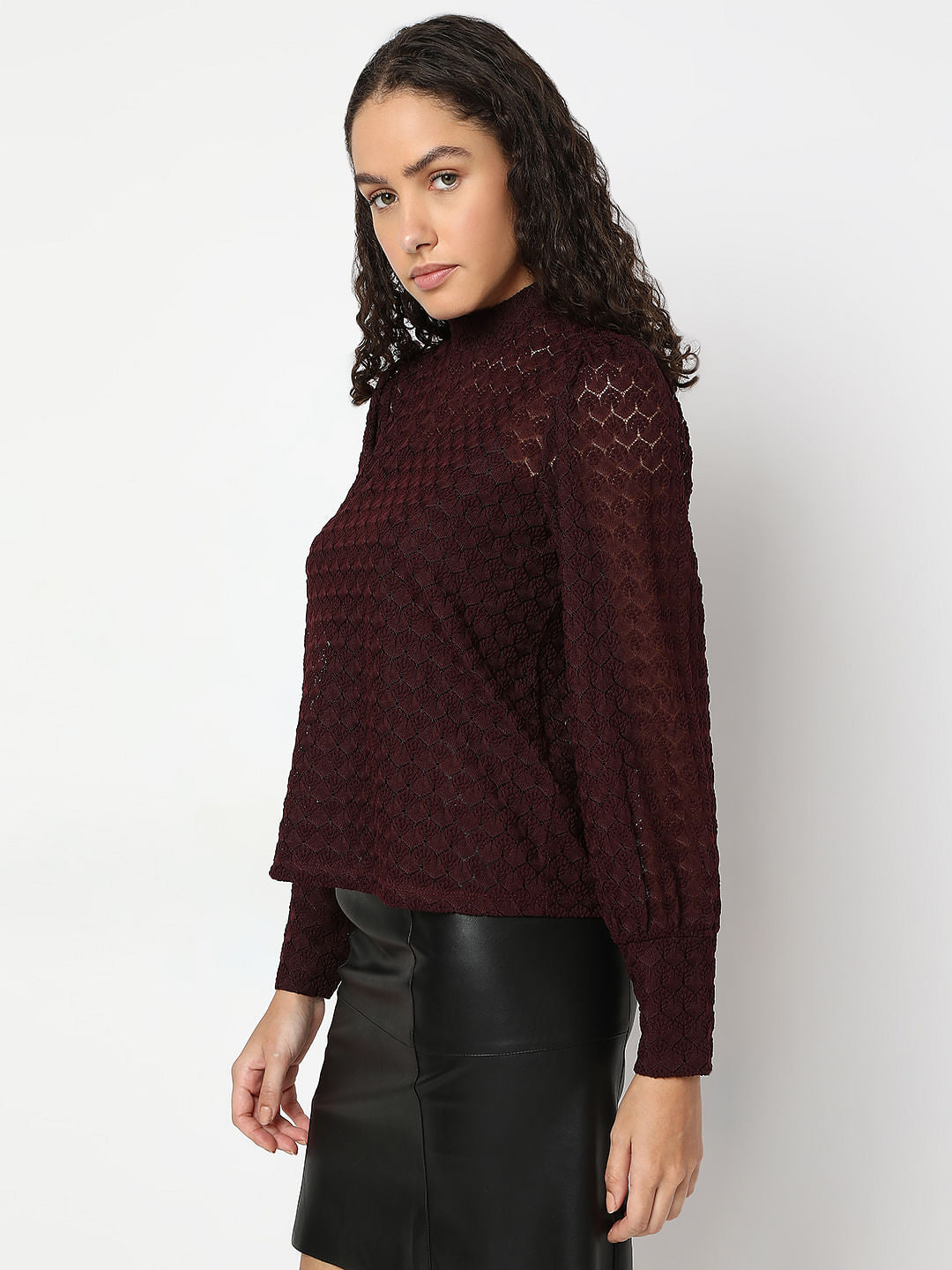 Maroon Lace High Neck Top