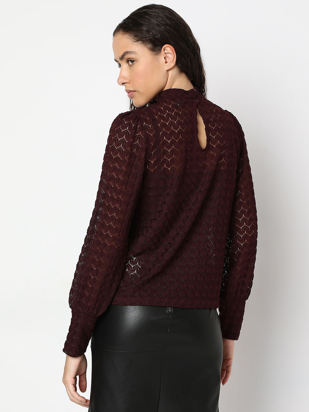 Maroon Lace High Neck Top