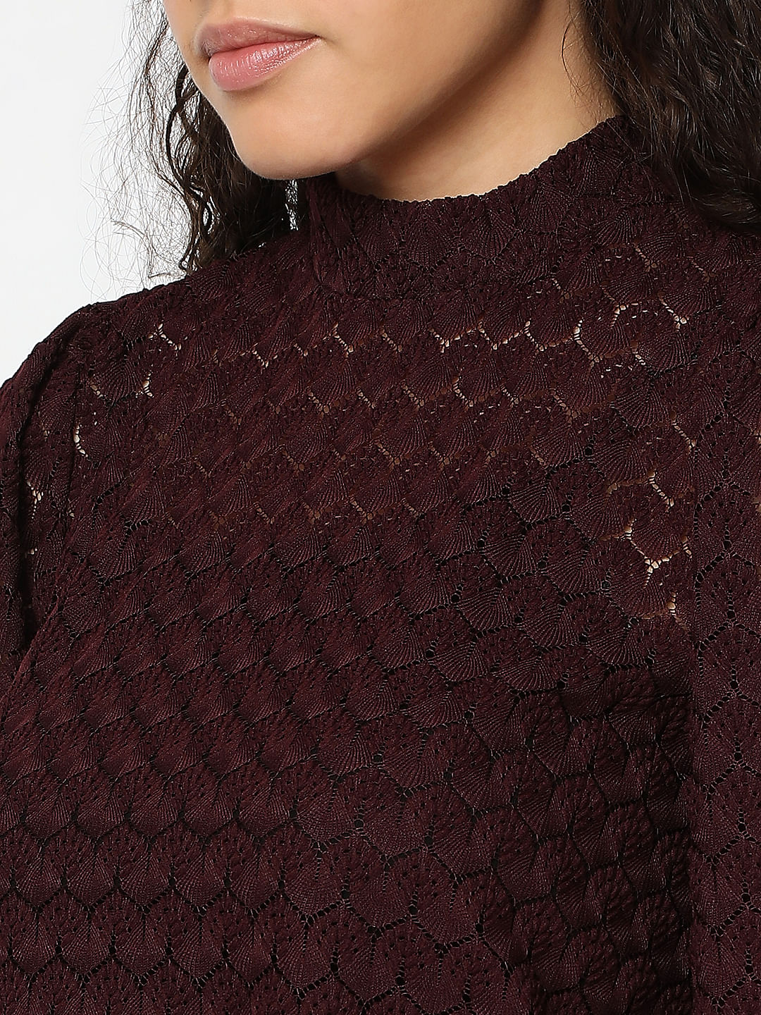 Maroon Lace High Neck Top