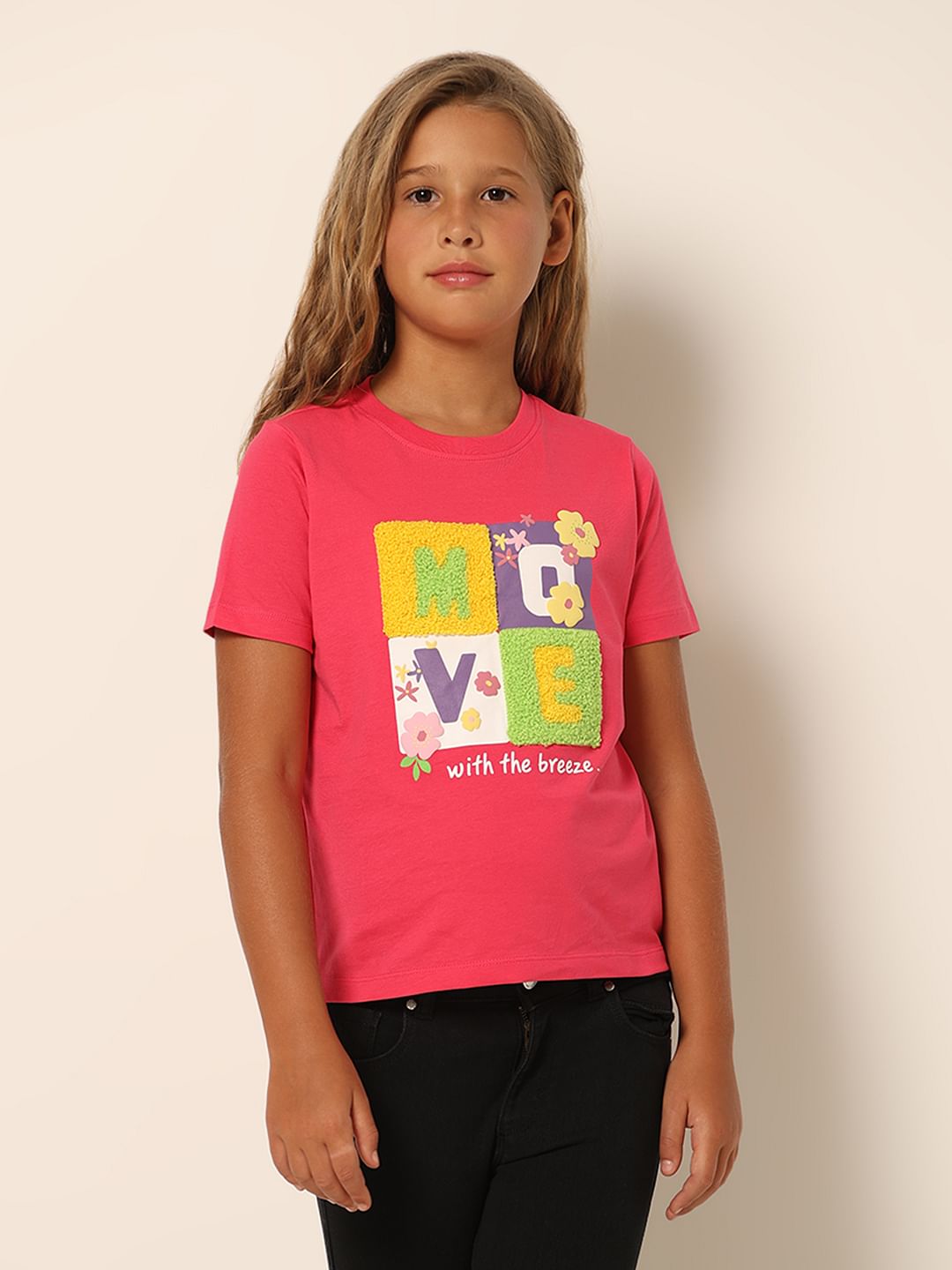 Girls Pink Printed T-Shirt