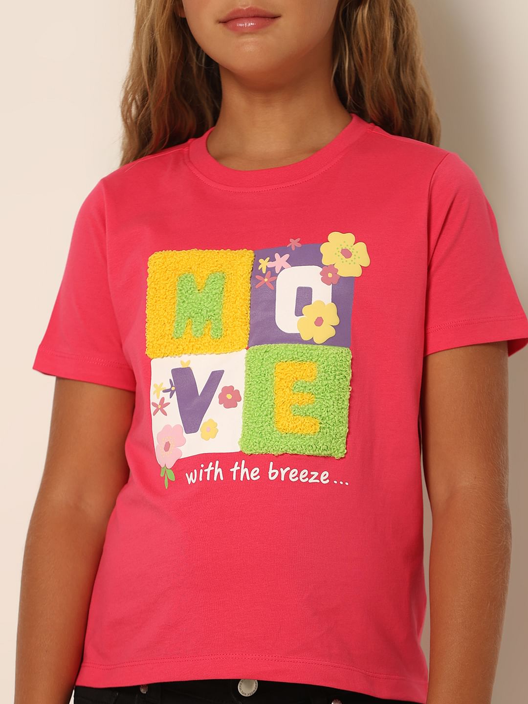 Girls Pink Printed T-Shirt