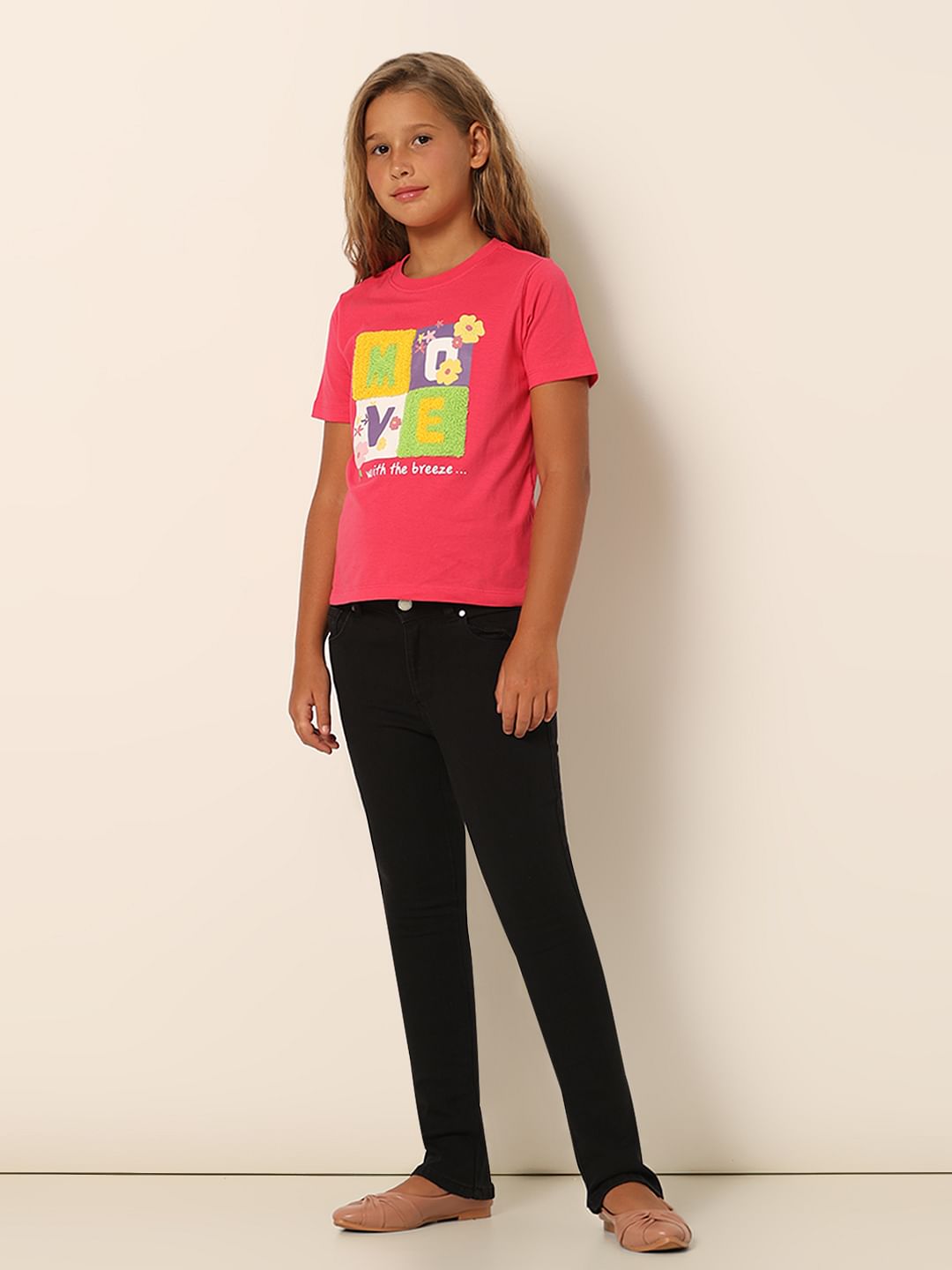 Girls Pink Printed T-Shirt