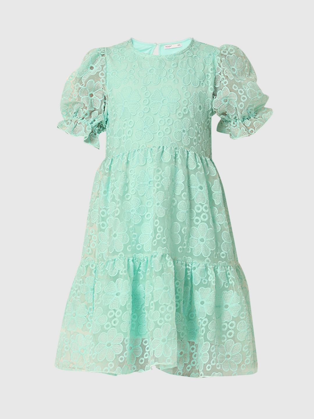 Girls Blue Embroidered Fit & Flare Dress