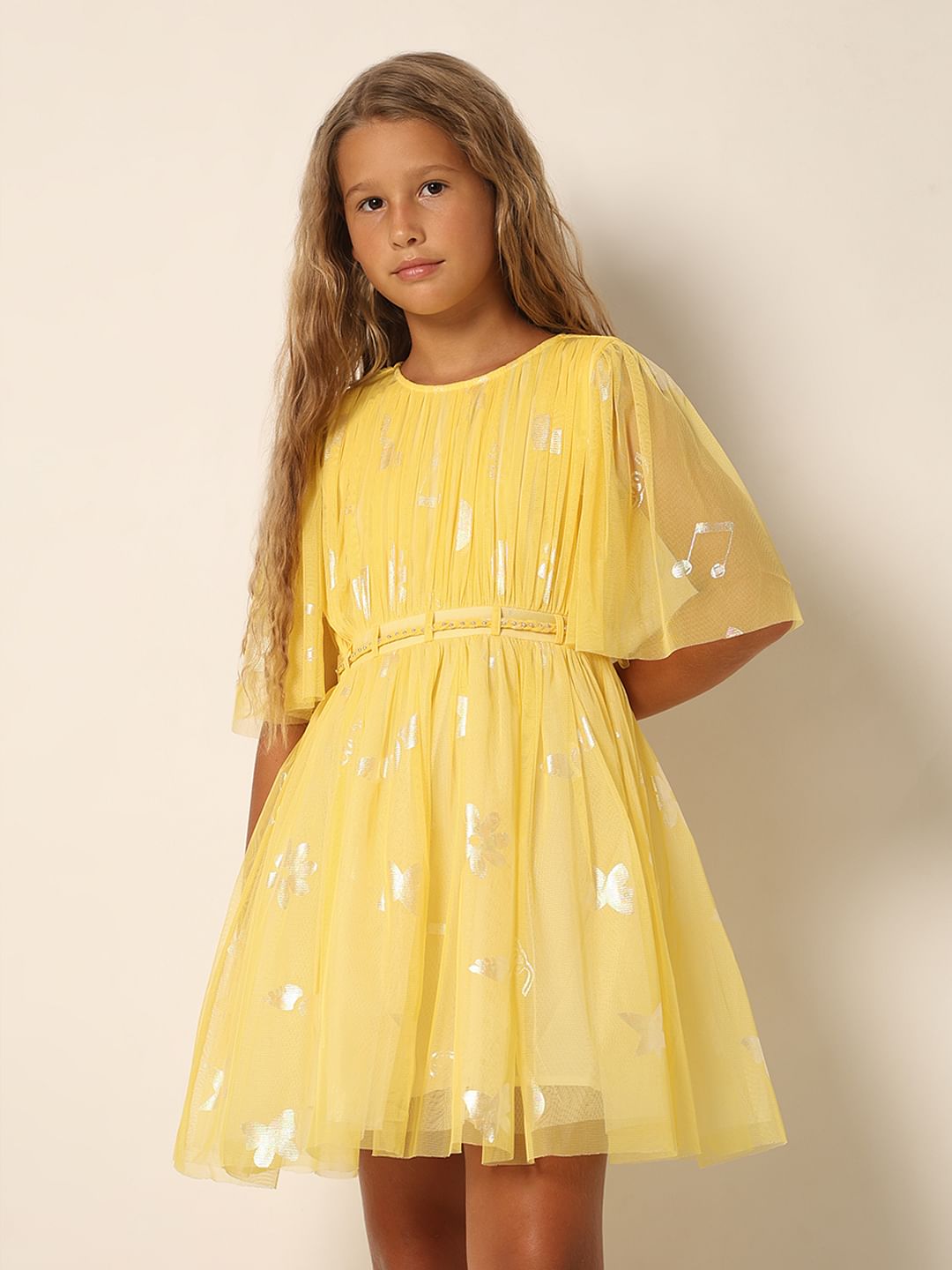Girls Yellow Fit & Flare Dress