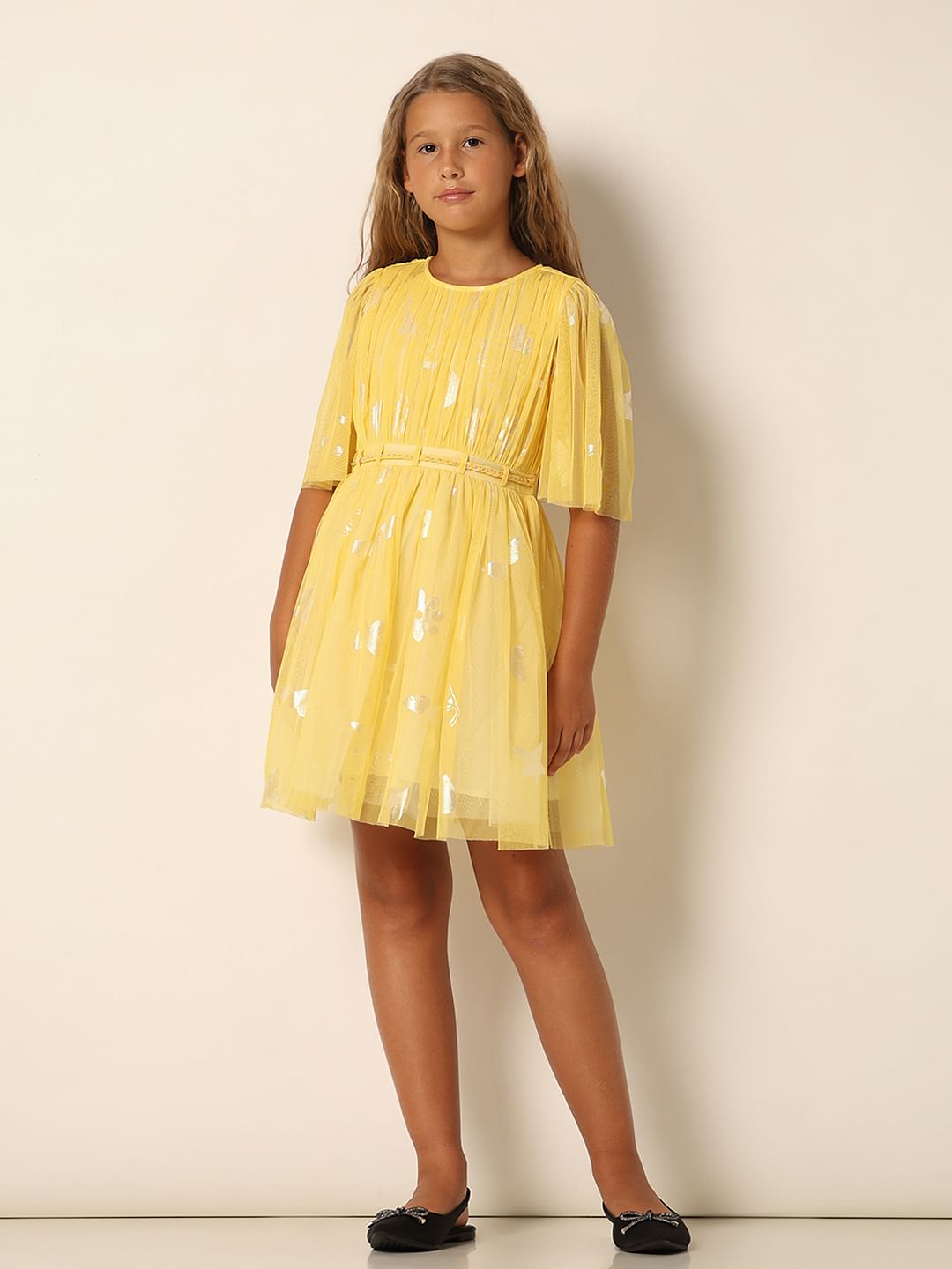 Girls Yellow Fit & Flare Dress