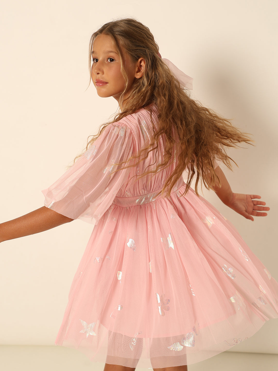 GIRLS Foil Print Tulle Dress