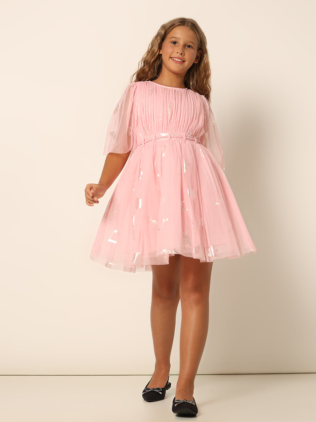 GIRLS Foil Print Tulle Dress