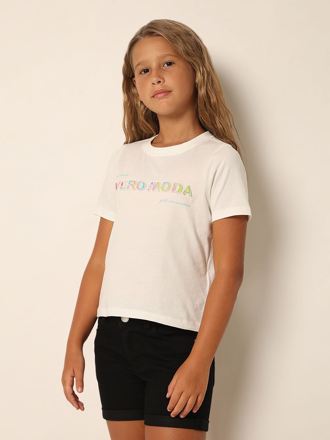 Girls White Logo Print T-Shirt
