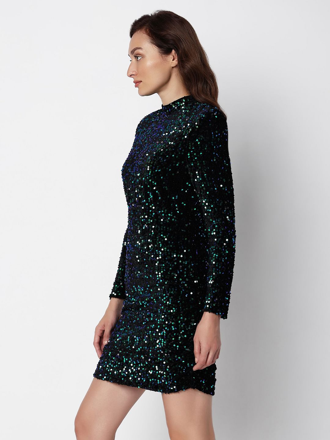 Black Sequined Bodycon Mini Dress
