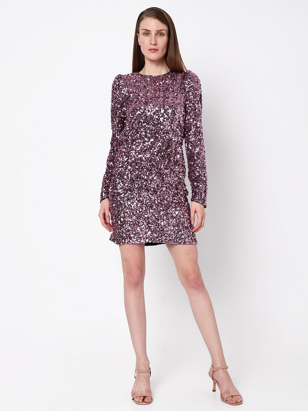 Purple Sequin Detail Mini Dress